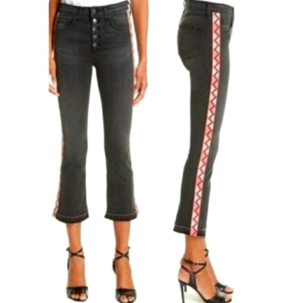 Veronica Beard Carolyn 10” Baby Boot Cropped Jeans Frayed Smokey Grey Pink Boho